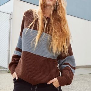 Aritzia TNA the century sweater striped blue brown baggy loose xs